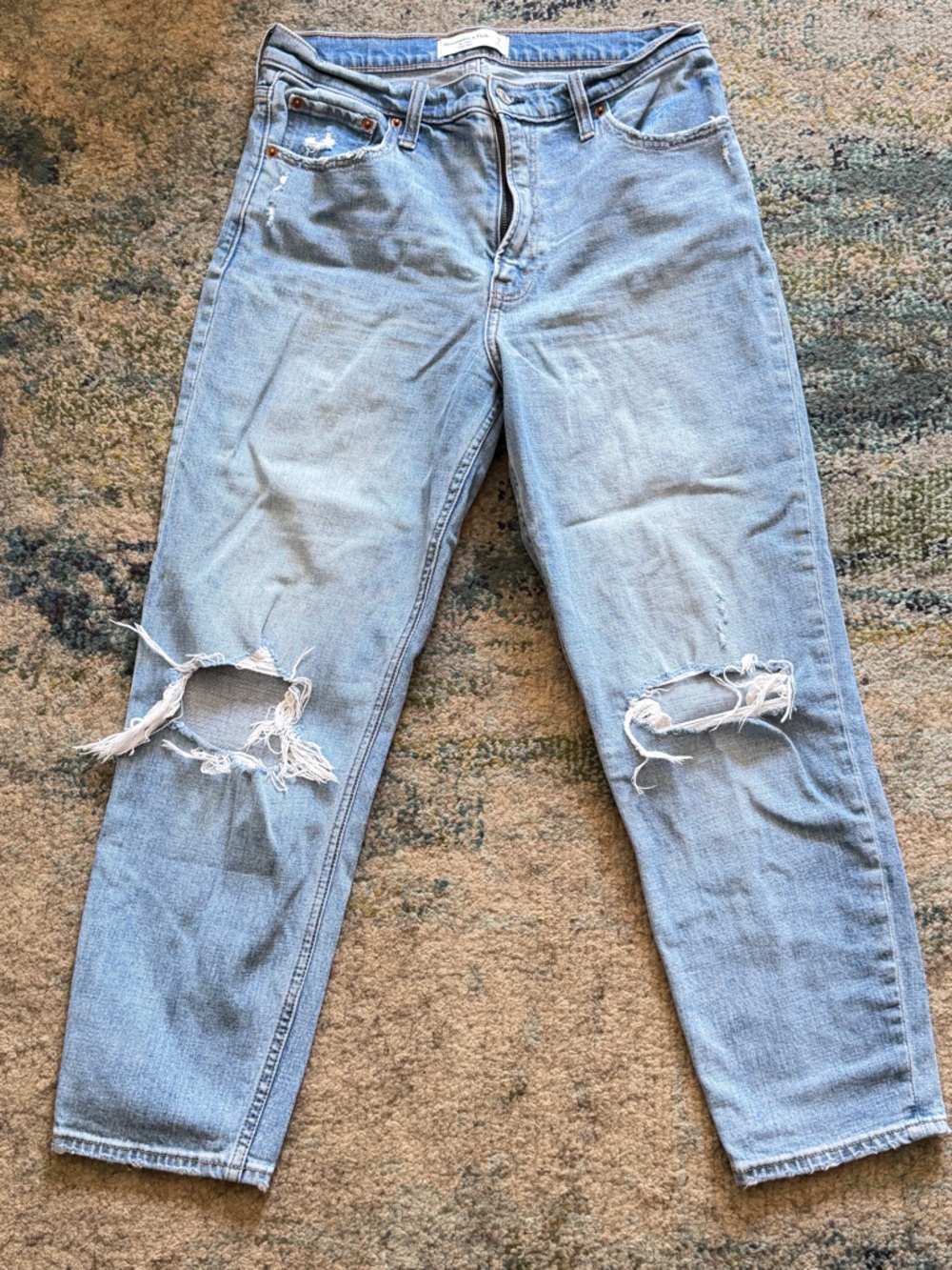 Abercrombie & Fitch Mom High Rise Light Wash Ripped Skinny Jeans